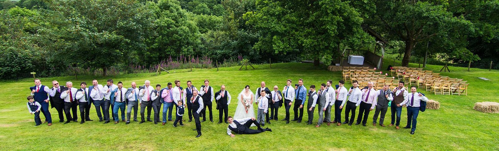 All the men group wedding shot outside at The Green Liskeard cornwall wedding venue