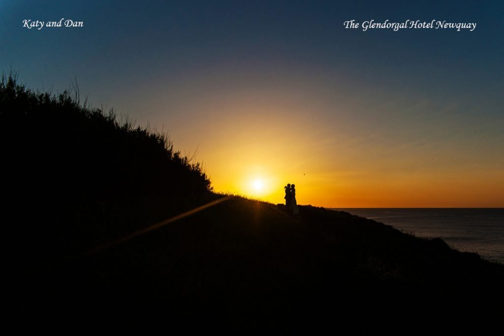 bride and groom sunset shot