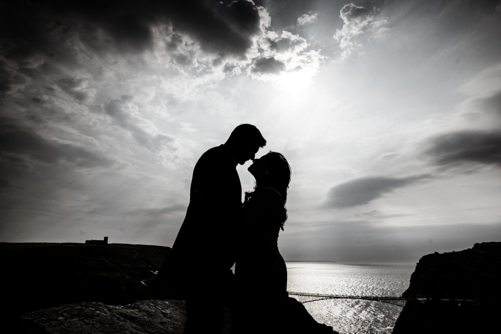 bride and groom silhouette shot
