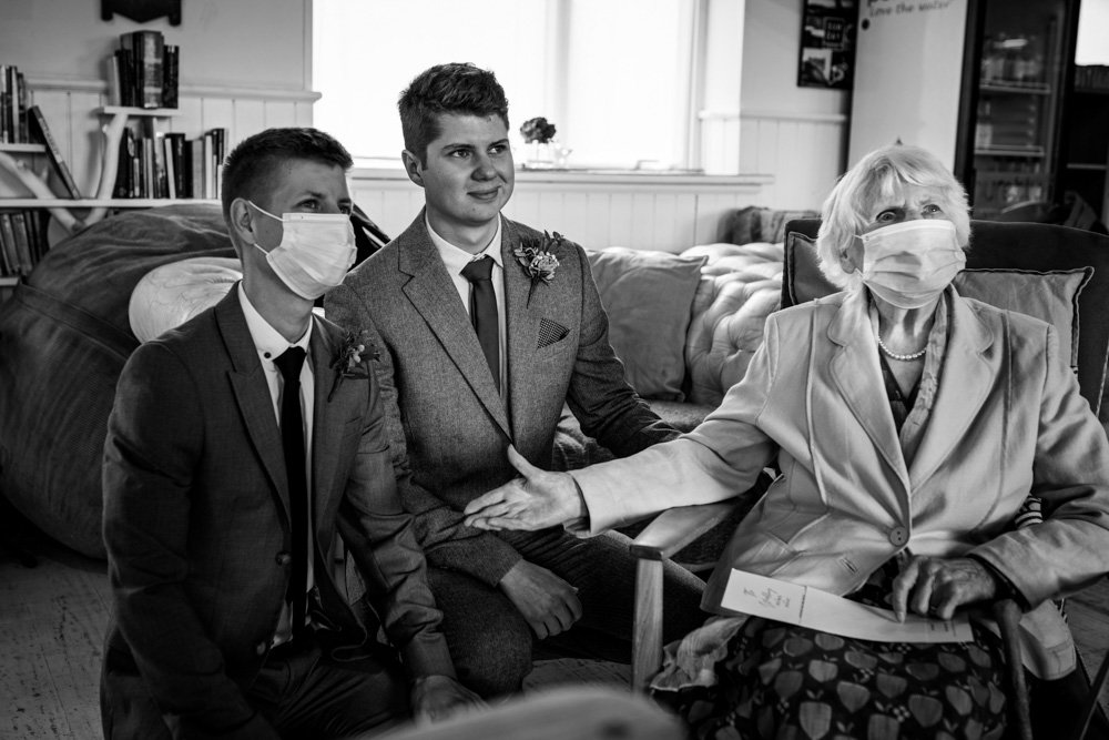 groom with brother and granny B&W