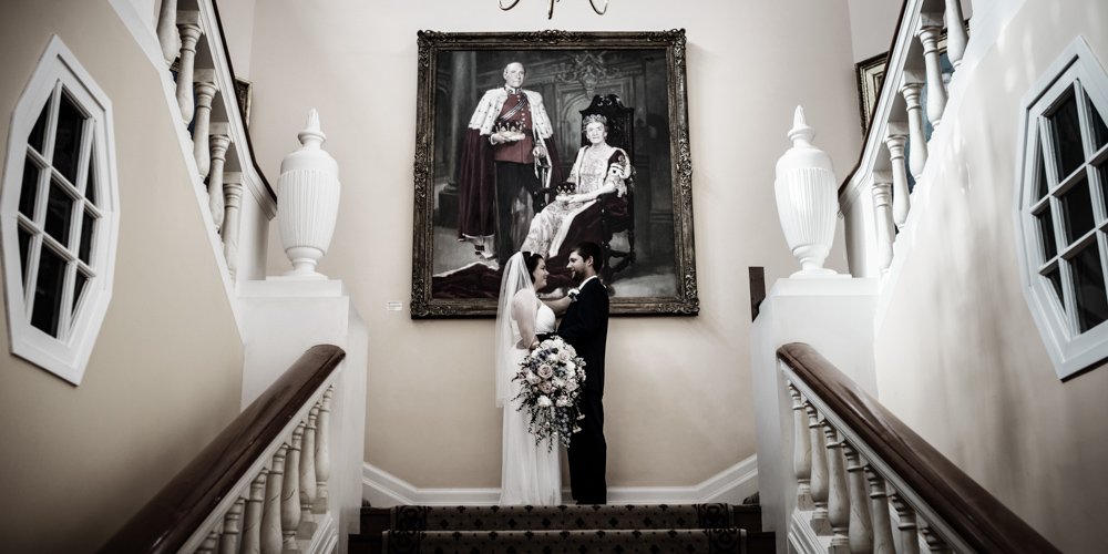 bride and groom at Mt Edgcumbe House wedding cornwall sepia