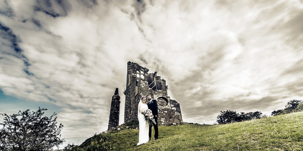 bride and groom at The Folly Mt Edgcumbe cornwall modern antique