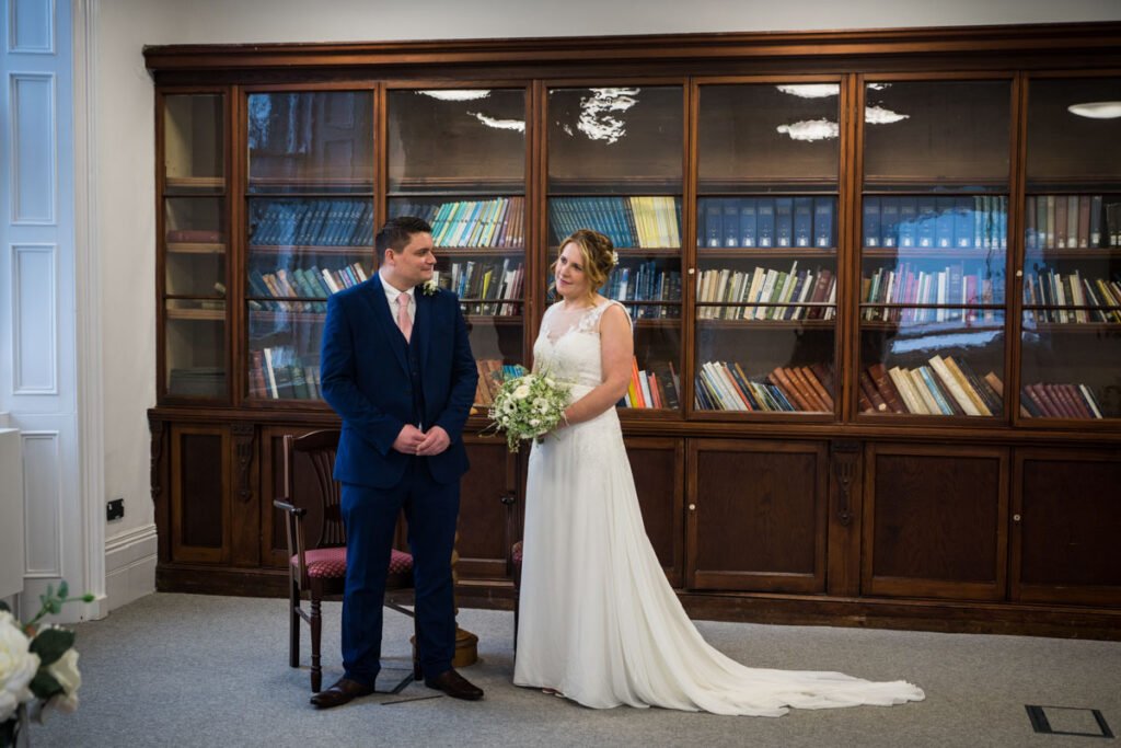 bride and groom during the ceremony at Penzance registry office cornwall