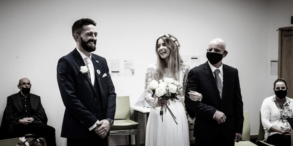 Bride and groom during the ceremony at Bodmin registry office