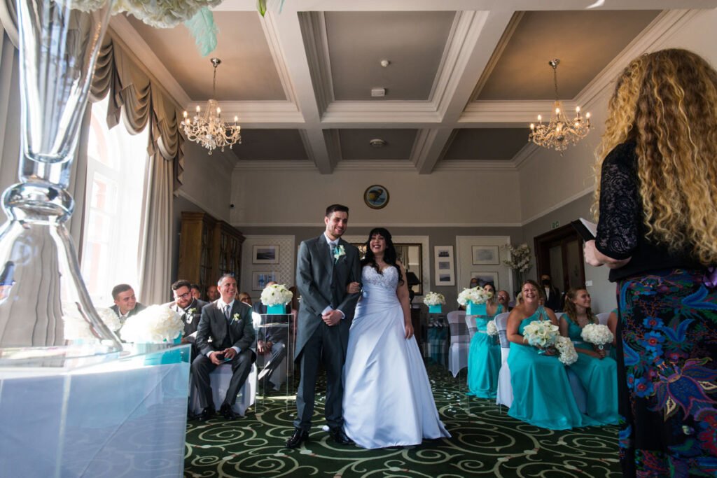 Bride and groom during the wedding ceremony at The Headland Hotel Newquay cornwall