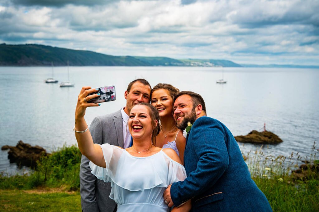 wedding selfie on the beach at Hannafore Point in Looe Cornwall