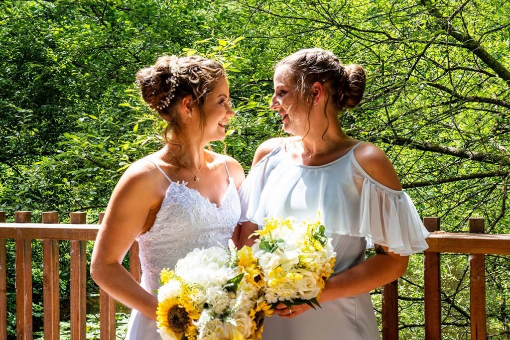 Bride and sister getting ready