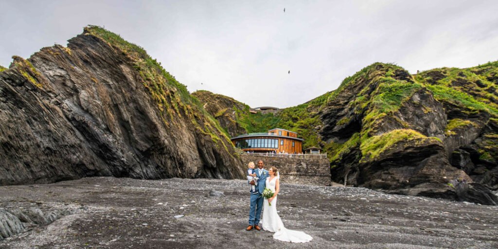 Bride and family at Tunnels beaches Ilfracombe Devon