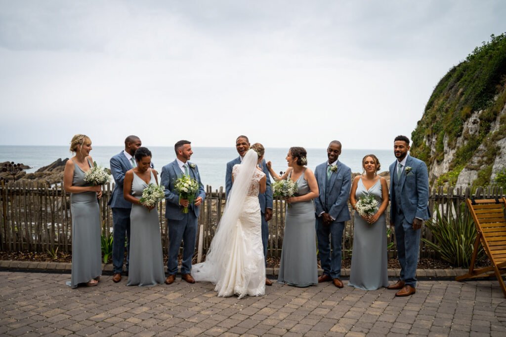 Bridal party on the terrace at Tunnels beaches Ilfracombe Devon