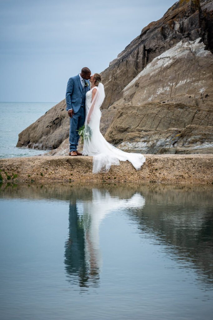 bride and groom at the sea pool Tunnels beaches Ilfracombe Devon