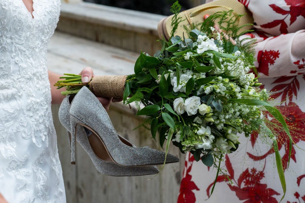 brides bouquet and shoes