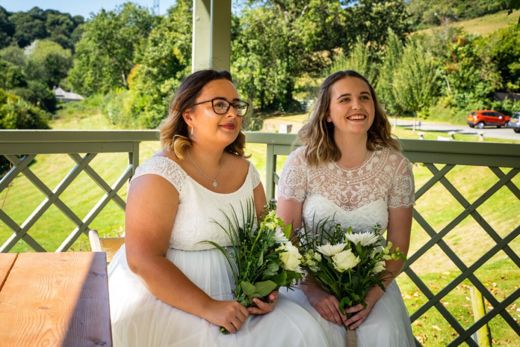 bride and bride during the outdoor ceremony at Pengenna Manor Cornwall