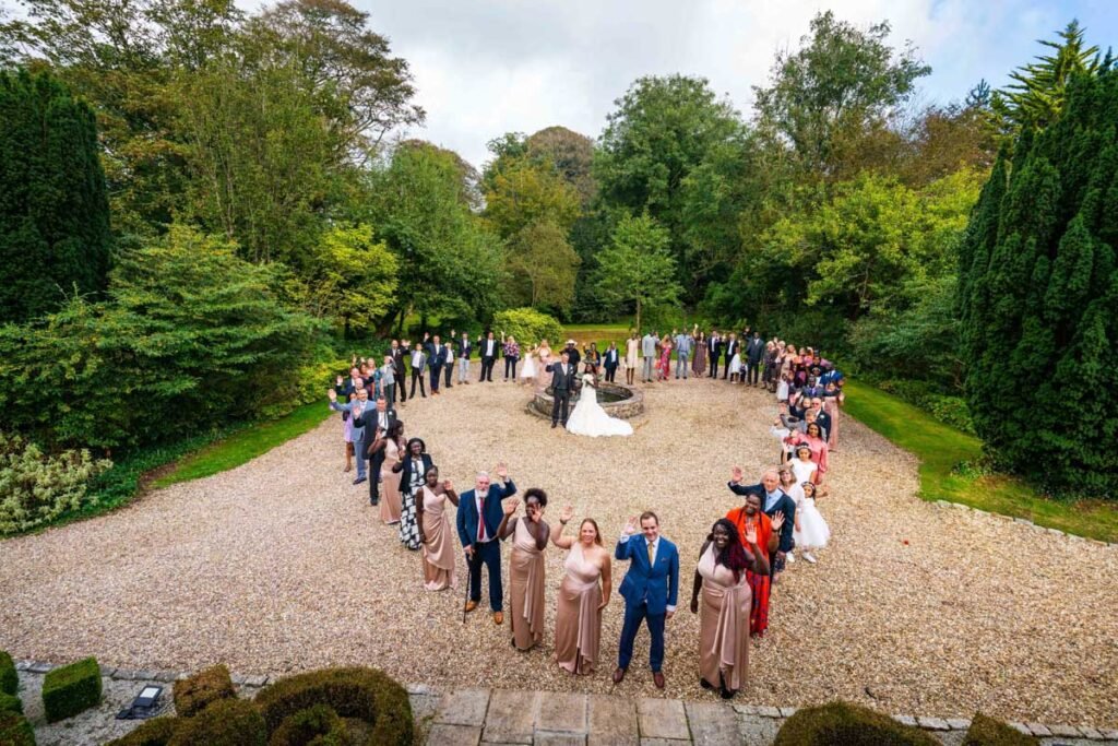 heart shaped wedding group shot