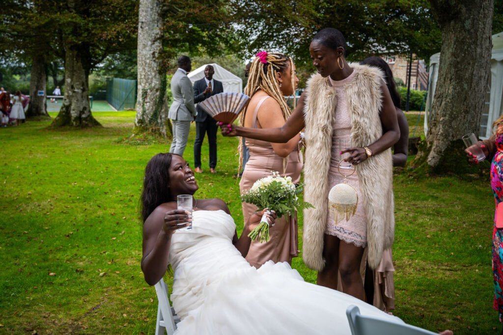 bride being fanned while relaxing