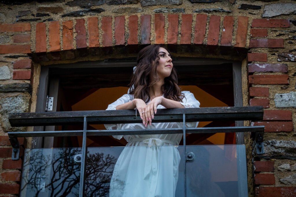 bridal on the balcony at Trevenna Barns Cornwall