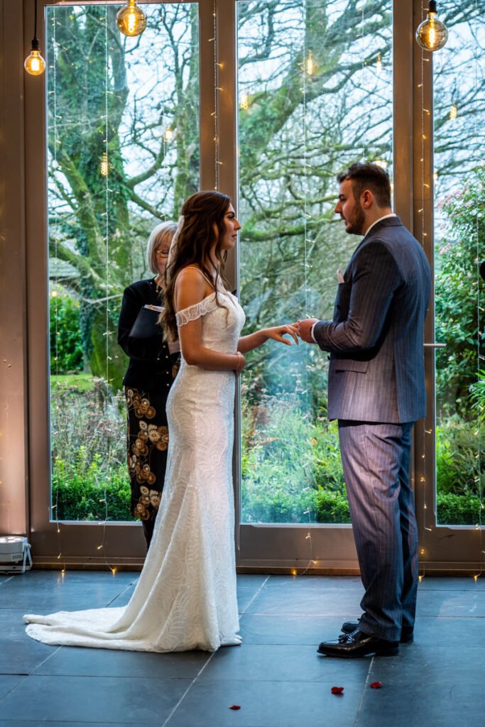 bride and groom vows at Trevenna Barns Cornwall