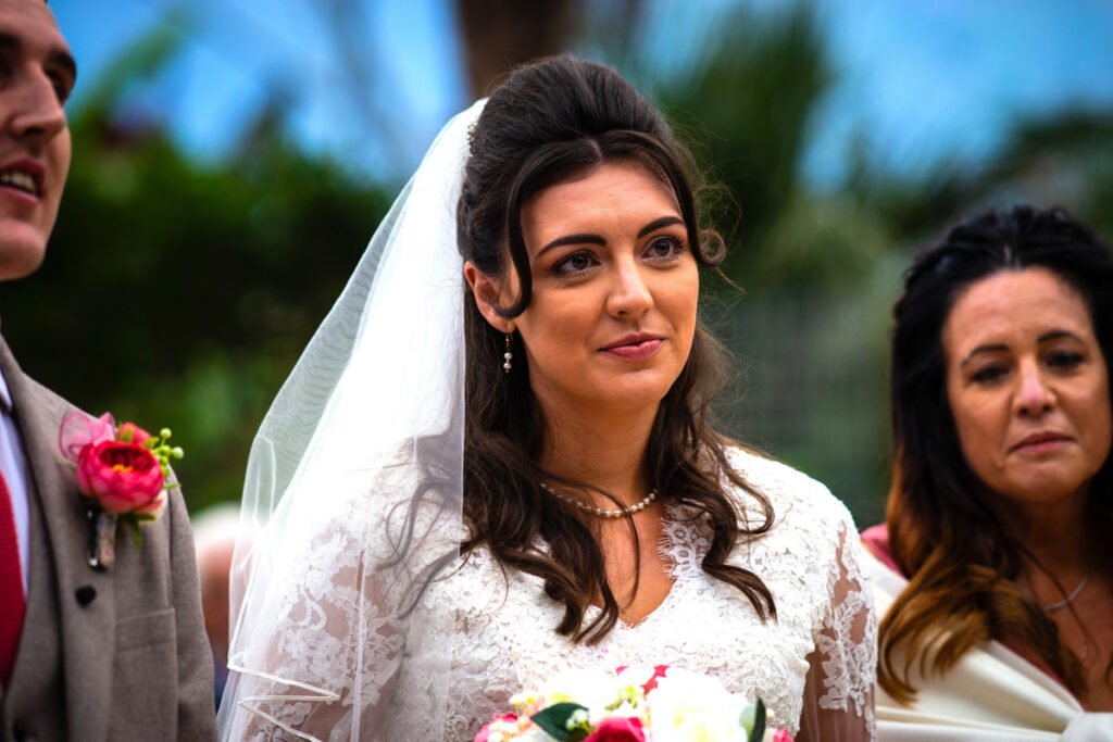 Bride during the wedding ceremony at the Eden Project Cornwall