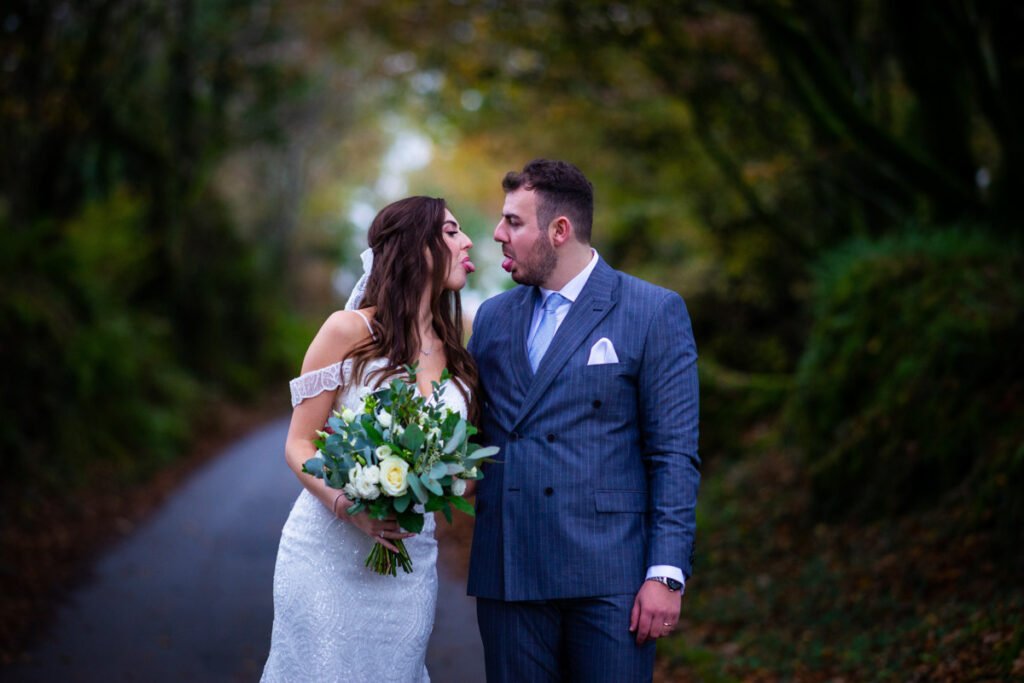 Bride and groom fun shot at Trevenna Barns Cornwall