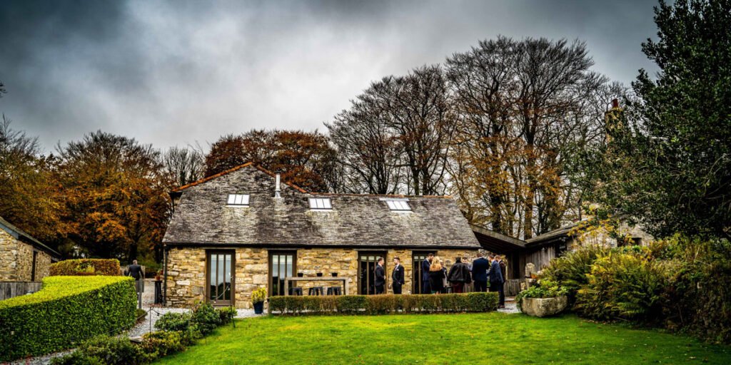 wedding guests at Trevenna Barns Cornwall