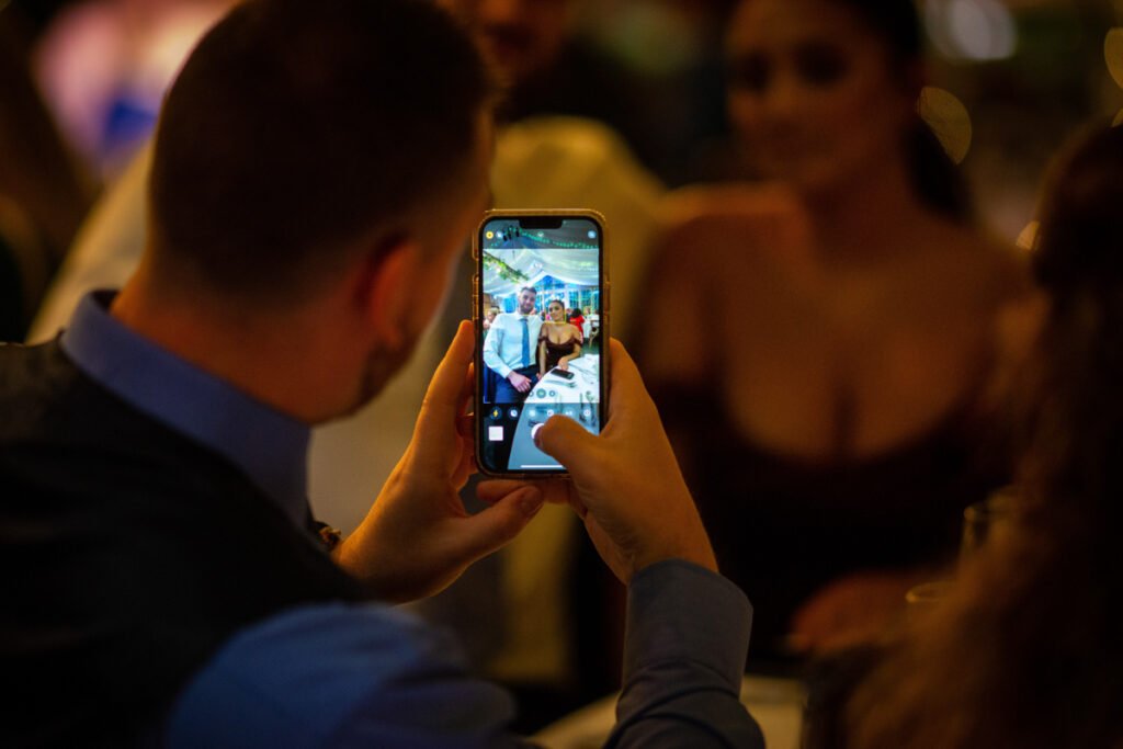 phone selfie at Trevenna barns wedding cornwall