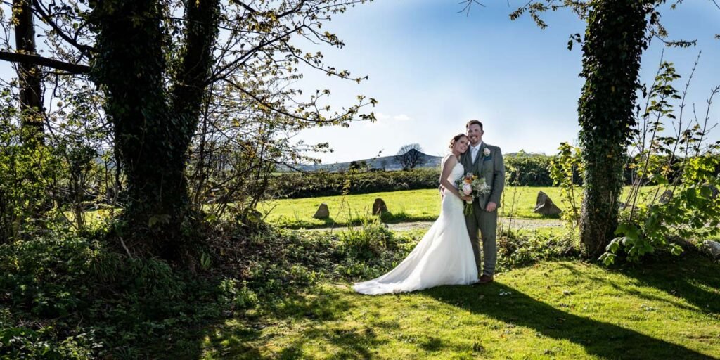 bride and groom portrait in the cornwall countryside