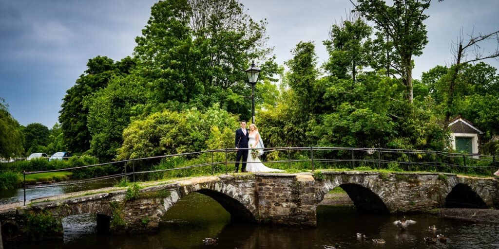 bride and groom on the bridge
