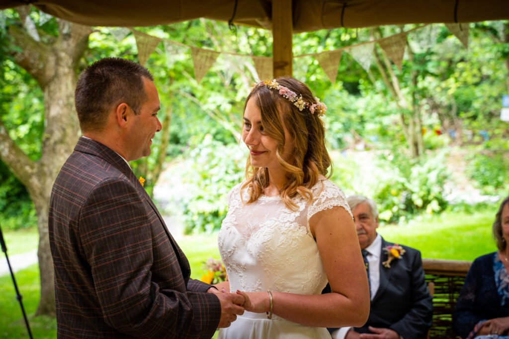 bride and groom wedding vows at cornish tipis in cornwall