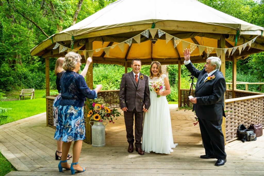 wedding confetti shot at cornish tipis in cornwall