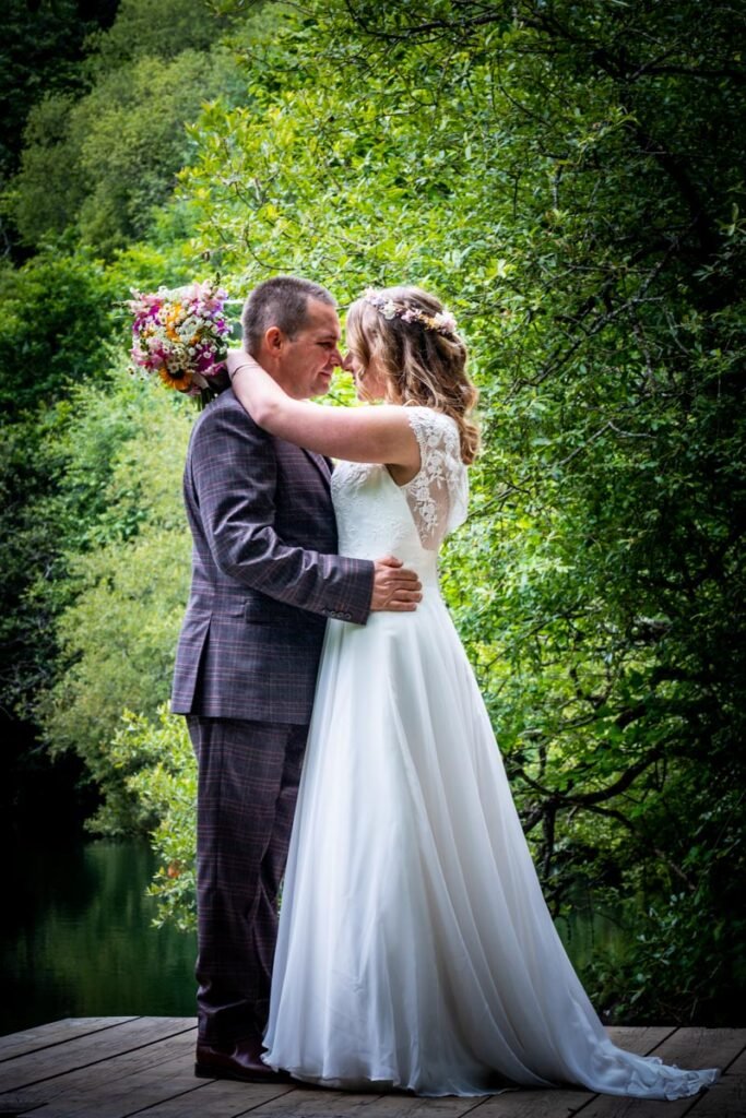 bride and groom portrait at cornish tipis in cornwall