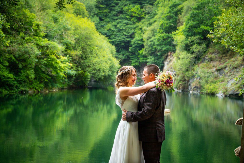 bride and groom portrait at cornish tipis in cornwall