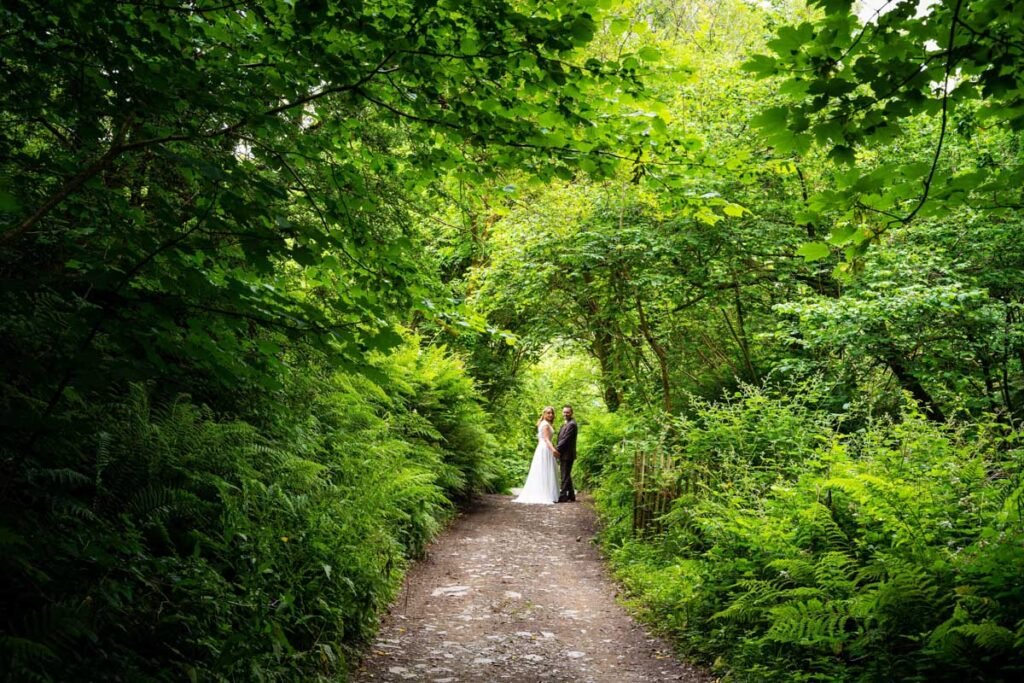 bride and groom at cornish tipis in cornwall in the woods