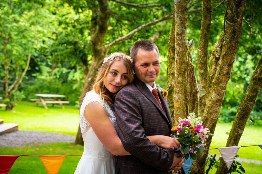 bride and groom at cornish tipis in cornwall