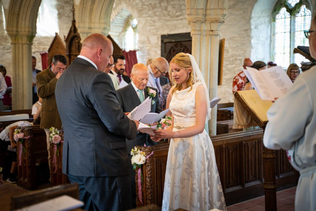 bride and groom singing hymns