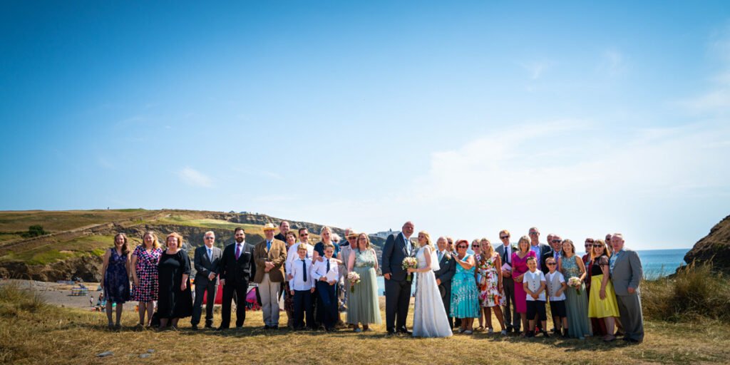 wedding group shot in cornwall