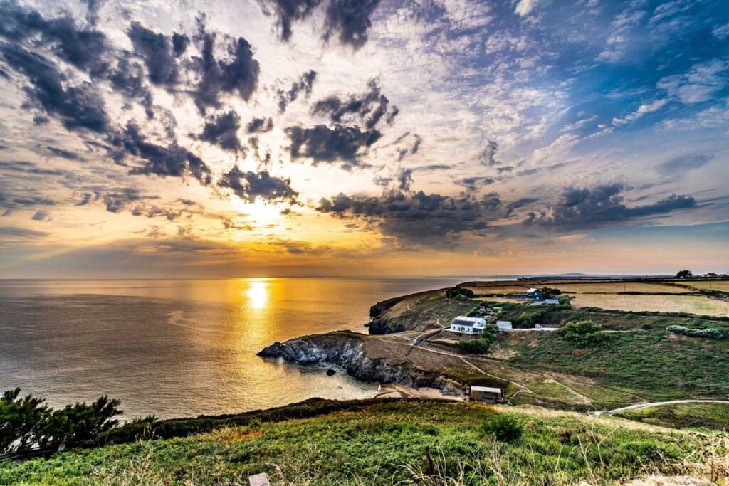 dramatic sunset view from the Polurrian hotel wedding venue cornwall