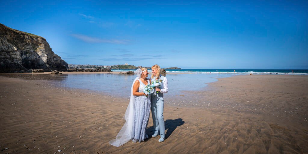newquay same sex wedding bride and bride on the beach