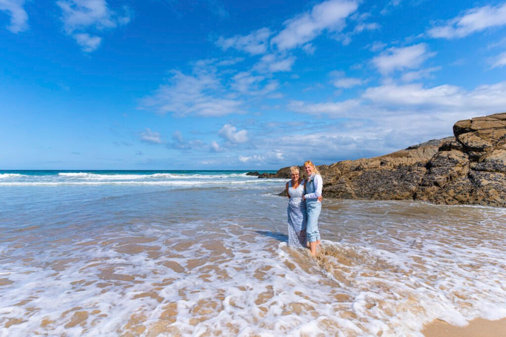 newquay same sex wedding bride and bride in the sea