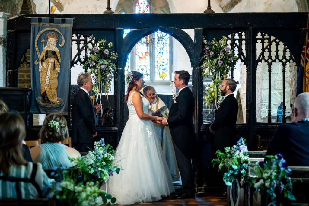 Bride and groom at the church wedding ceremony