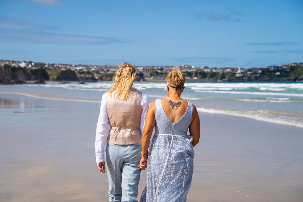 newquay same sex wedding bride and bride on the beach