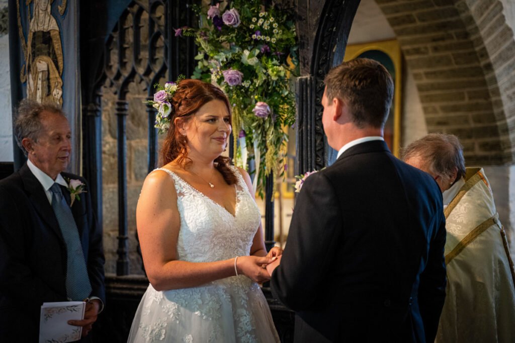 Bride and groom at the church wedding ceremony