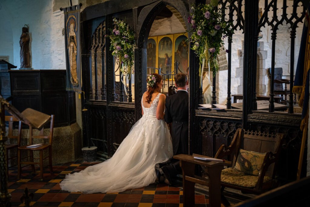 Bride and groom at the church wedding ceremony