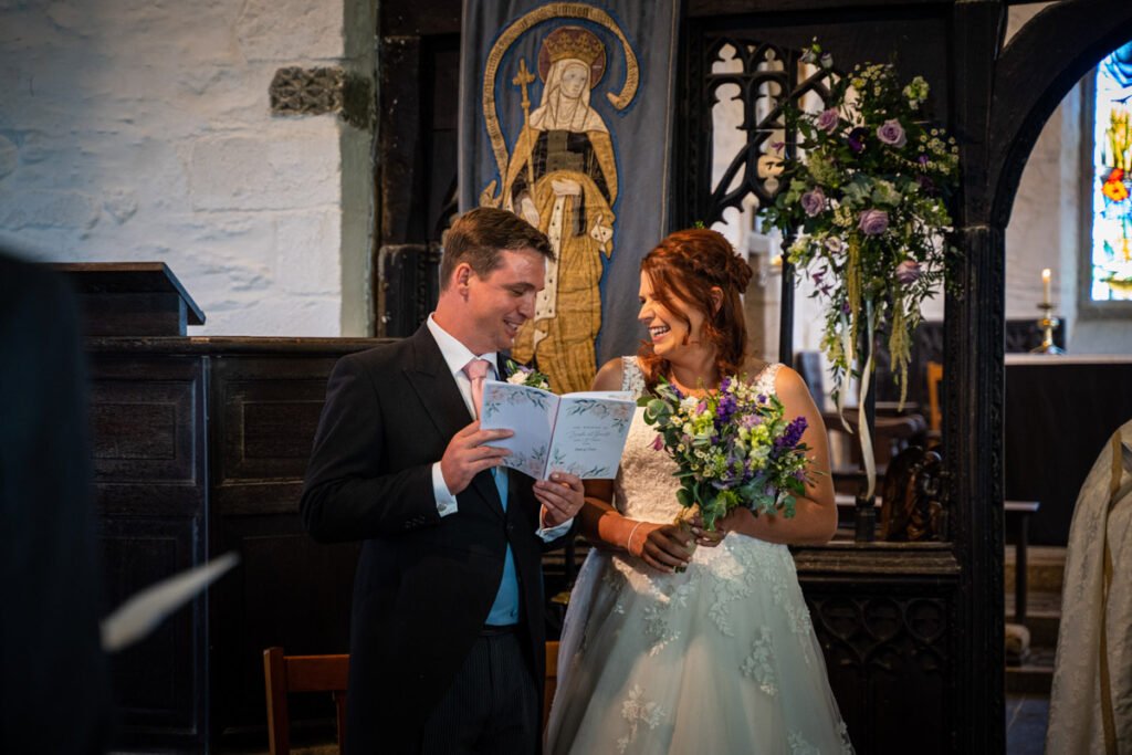 Bride and groom at the church wedding ceremony