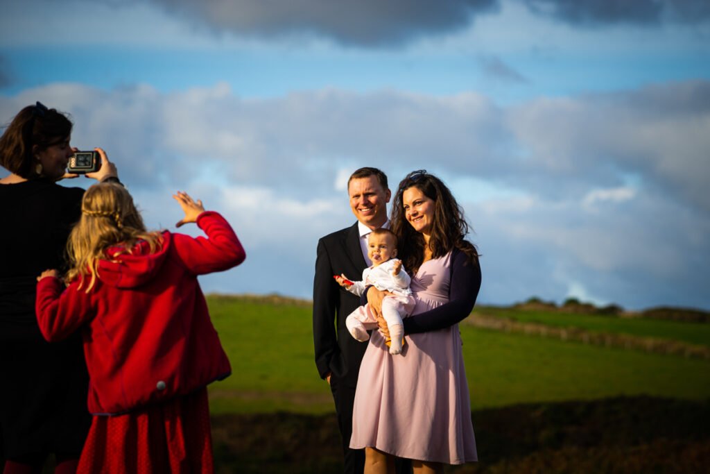 fun wedding group photo with baby