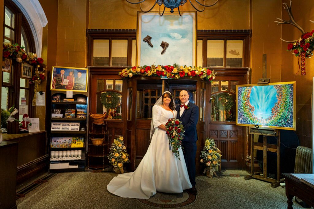 Bride and Groom at the Camelot Castle hotel tintagel