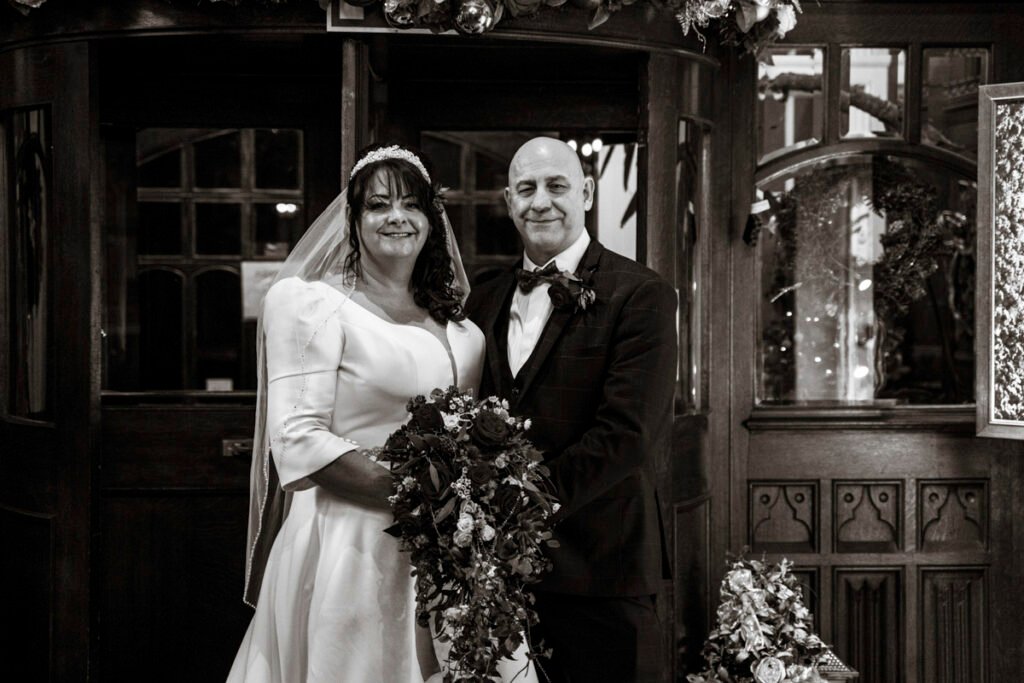 Bride and groom portrait B&W