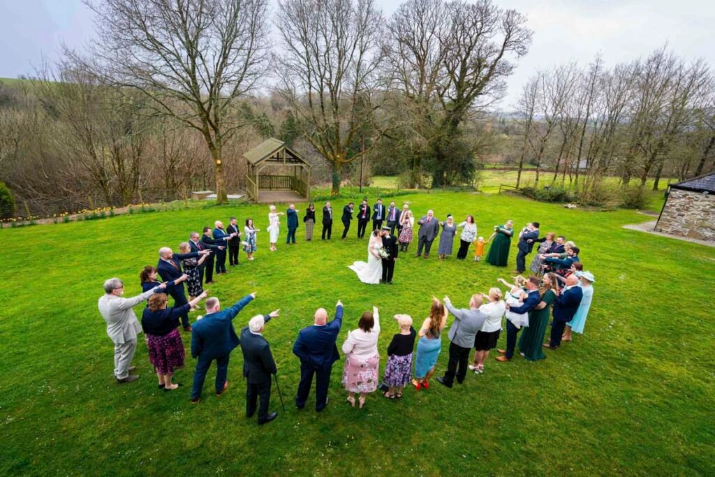 heart shaped group wedding photo