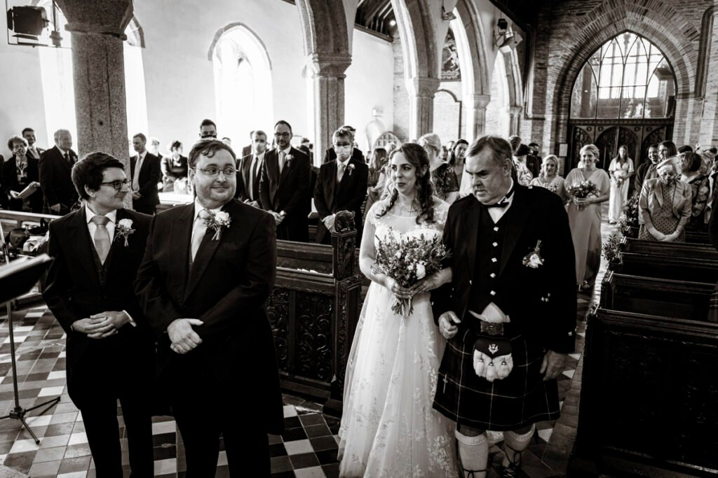 bride arriving for the church wedding ceremony