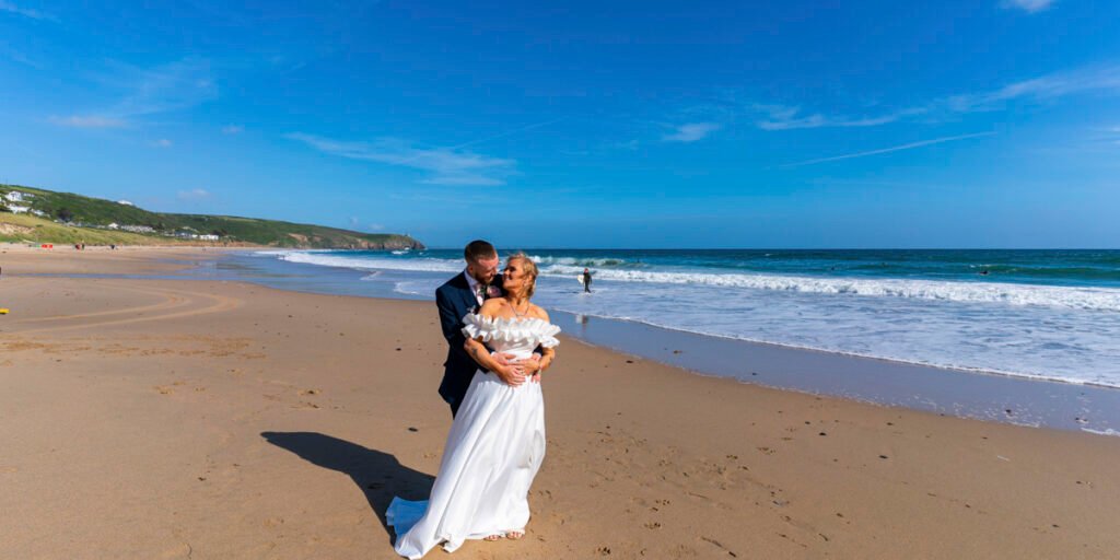 Bride and groom at the beach