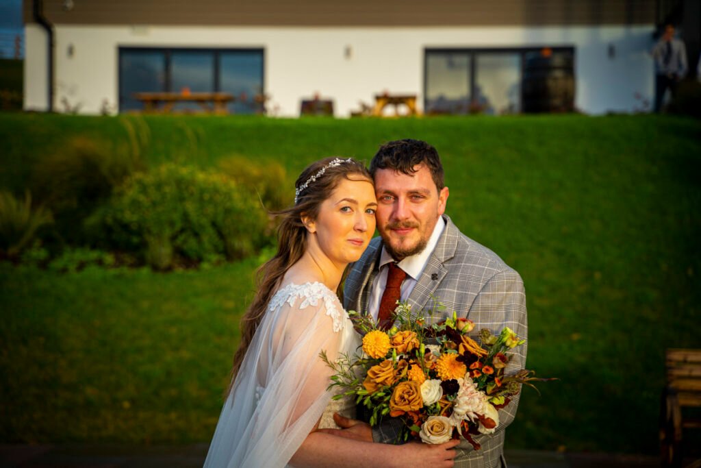 Bride and Groom portrait at The barn at Pengelly Cornwall