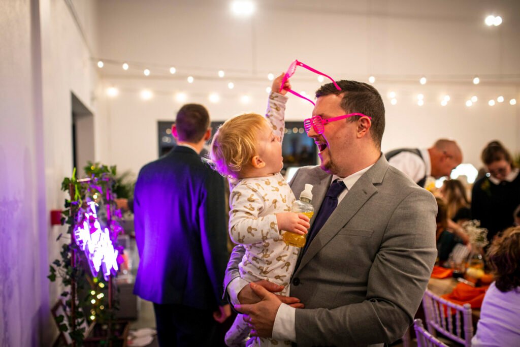 fun wedding reception shot at The barn at Pengelly Cornwall